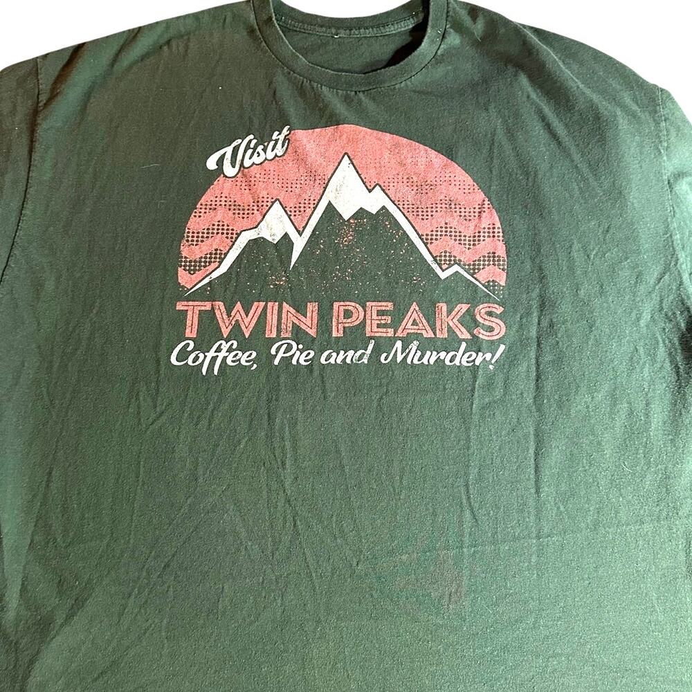 Twin Peaks Coffee Pie & Murder Graphic T-Shirt Green 3XL TV Show